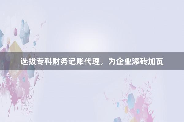 选拔专科财务记账代理，为企业添砖加瓦