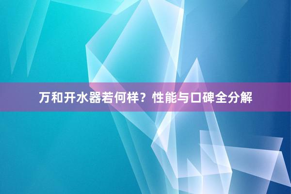 万和开水器若何样？性能与口碑全分解